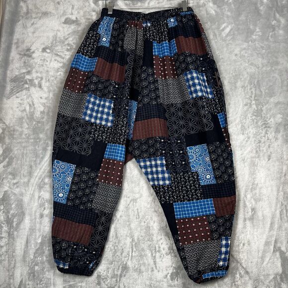 Onttno Adult  Harem Joggers Patchwork Pants L Cotton Linen Boho Festival Casual - Picture 9 of 13